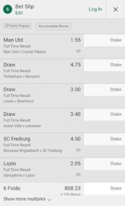 6 fold Accumulator bet calculator .